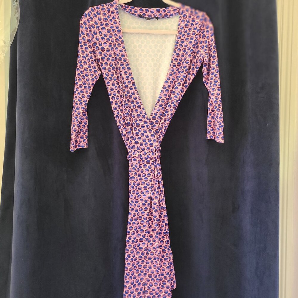 Felicity & Coco Avia True Wrap Dress Sz XS in Bubble Gum Pink and Colbalt Blue